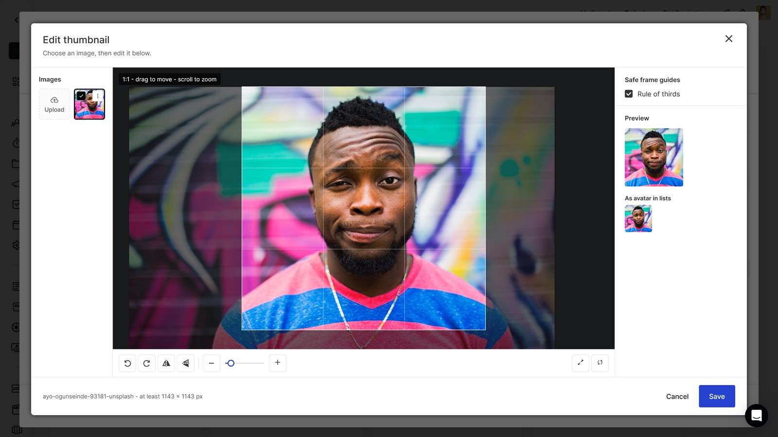 Screenshot: Crop and frame your pictures