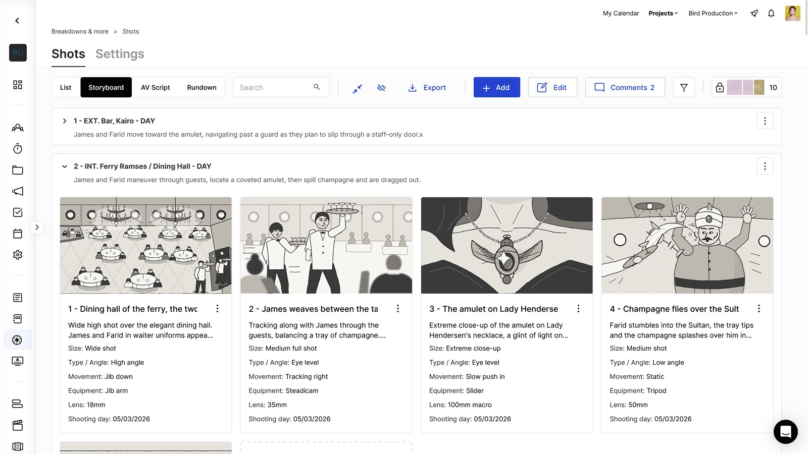 Screenshot: Shots and storyboard, rebuilt and in one place